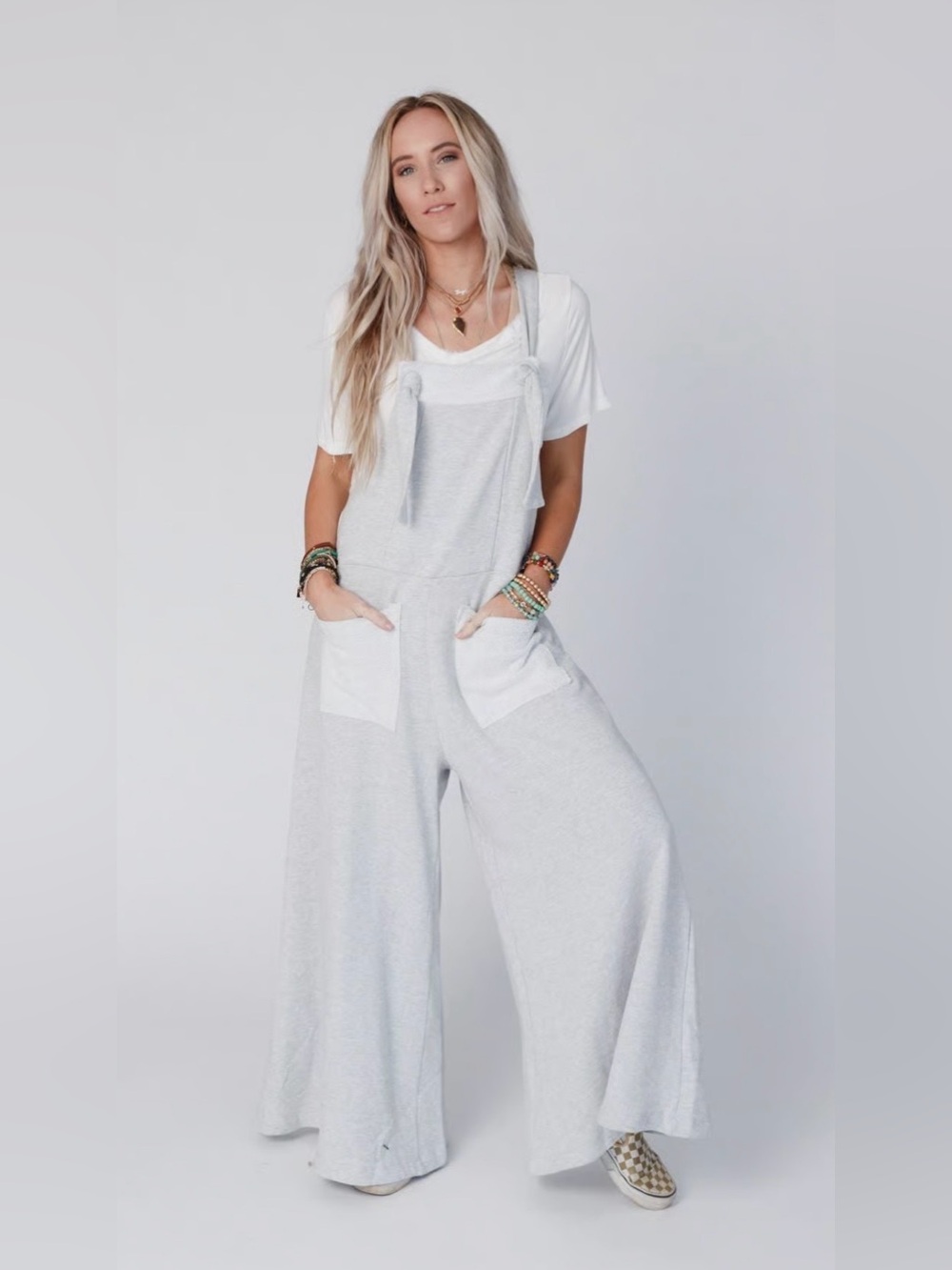 BUCKETLIST Light Gray Wide-Leg Overalls Jumpsuit